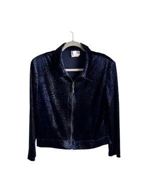 Joseph Ribkoff Navy Blue Animal Print Zip-Up Jacket Size 12